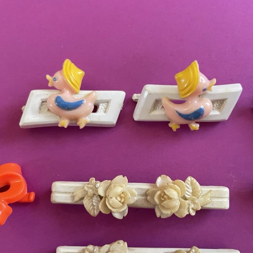 Vintage Barrette Barrettes Barette Hair Lot 1950s 1960s Goody Roses Ducks Bows - Picture 8 of 12