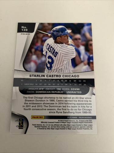 2015 Panini Prizm Starlin Castro Red Power Prizm 108/125 Chicago Cubs - Picture 2 of 2