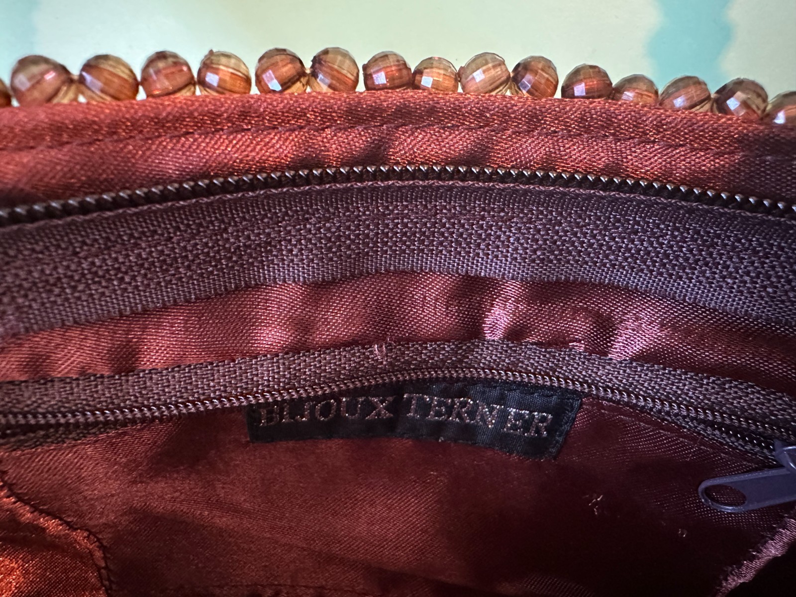 Brown acrylic beaded rectangular women's shoulder… - image 7