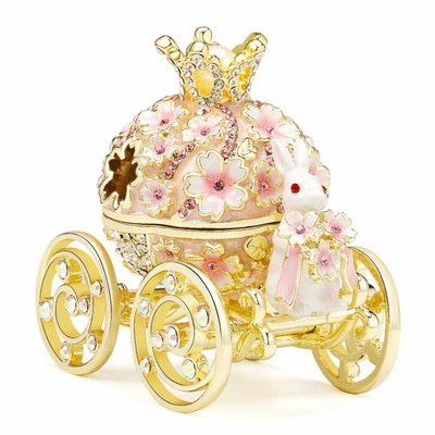 Tokyo Ginza Picals Sakura Carriage Rabbit Jewelry Box Crystal Made in Japan