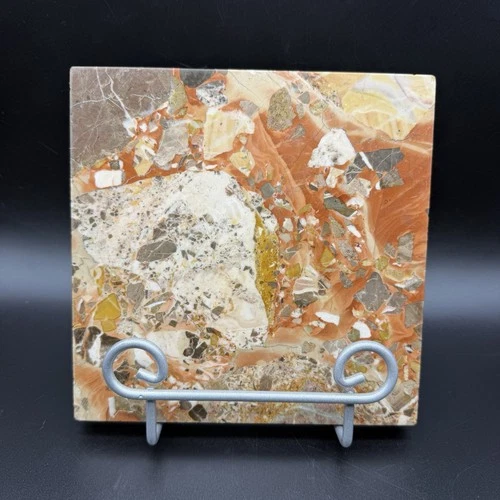 VTG Swiss Arzo Marble Trivet Schweizer Heimatwerk Breccia Stone Square Tile 7" - product listing photo