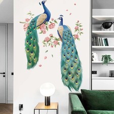 Peacock Wall Decal Flowers Tree Branch Bird Wall Stickers Bedroom Living Room...