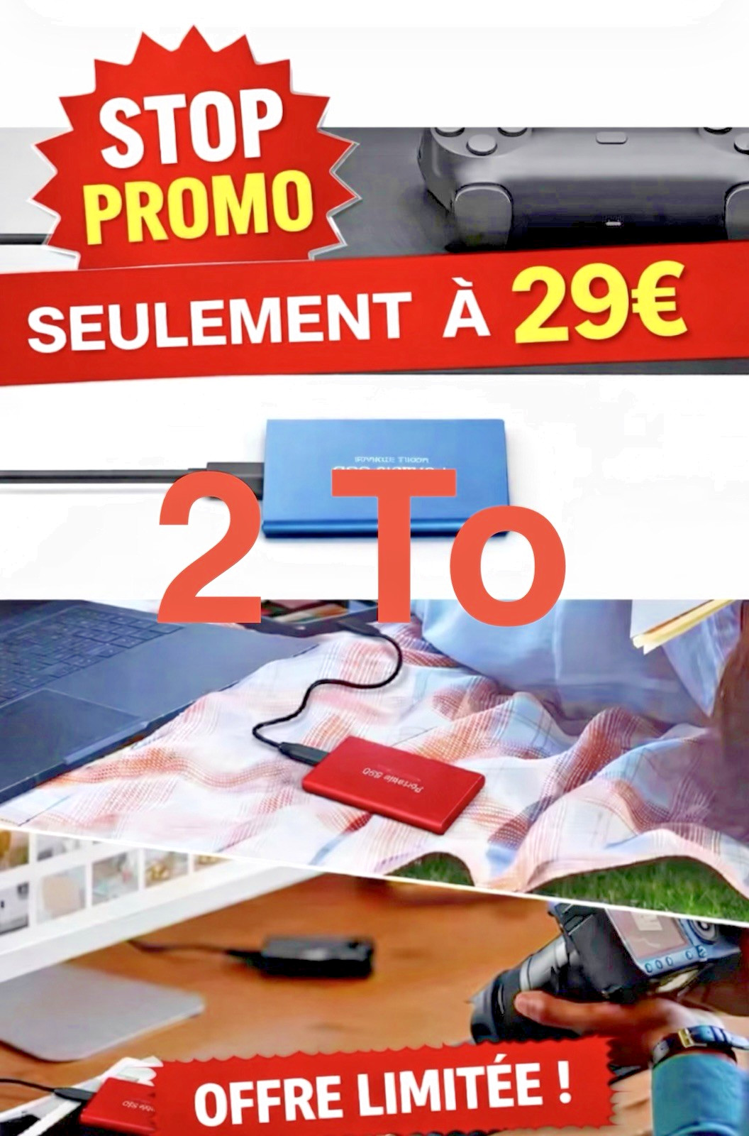 SSD Externe 2 To USB 3.1 Type-C disque stockage amovible compatible Windows Android Mac