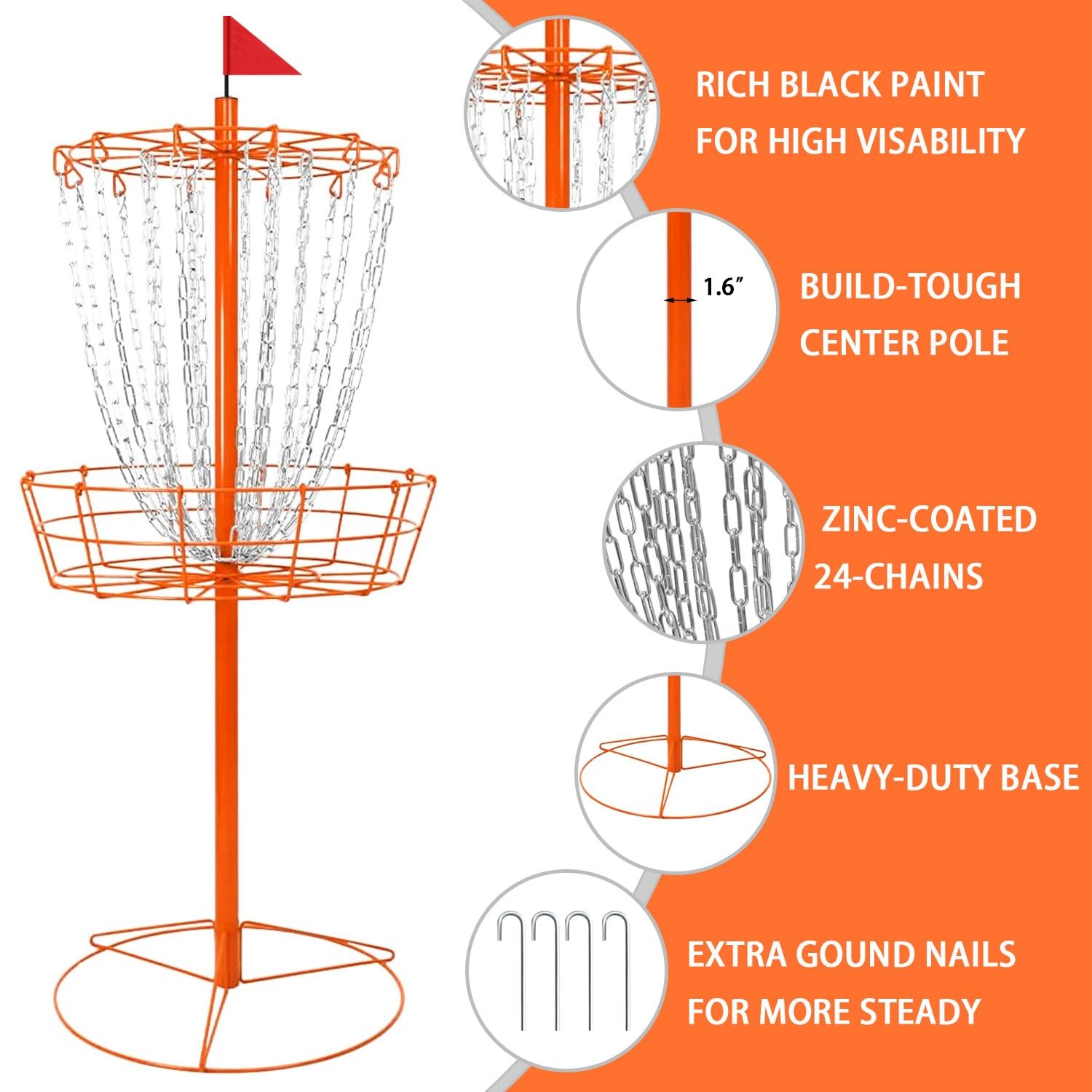 Disc Golf Basket - Portable Disc Golf Target with Heavy Duty 24-Chains Come w...