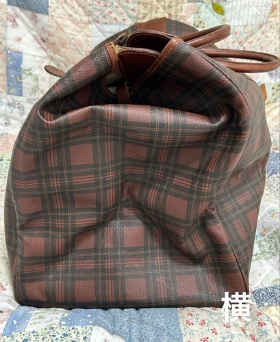 Ralph Lauren Boston Torba podróżna Brązowa tartan Krata Powlekane płótno ze pędzlem  - Zdjęcie 4 z 7