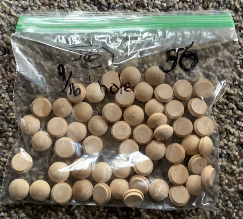 Qty 56 - 9/16” Wooden Mushroom Plugs or Screw Hole Covers-B-Box
