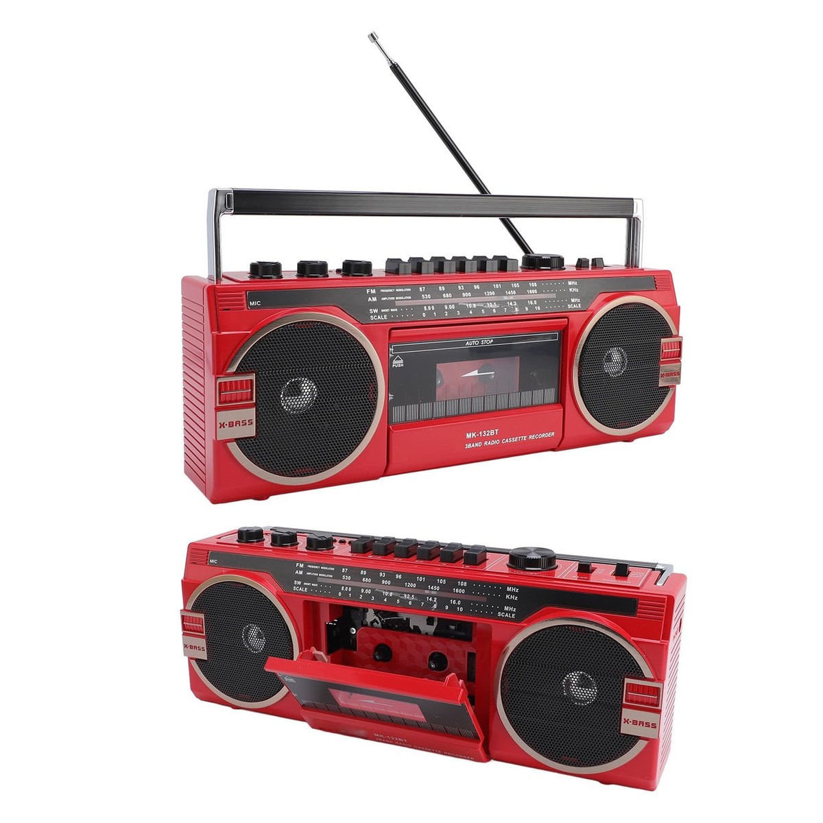 Portable AM FM Radio, Shortwave Vintage Radio with Antenna and Red