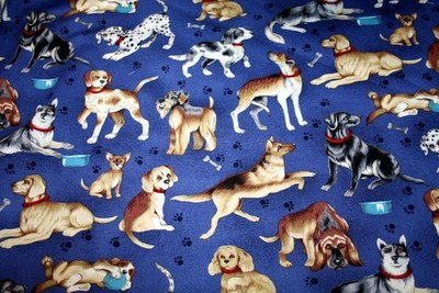 DOGS AND PAWS ON BLUE FROM HOFFMAN - 100% COTTON FABRIC
