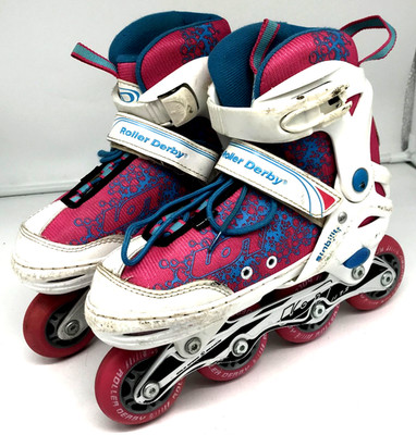 Roller Derby Adjustable Roller Blade Inline Skates Size 2-5 Teal, Pink & White