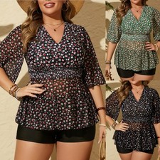 New Women Tankini floral Swimdress Swimsuit Beachwear Push Up Swimwear Plus Size