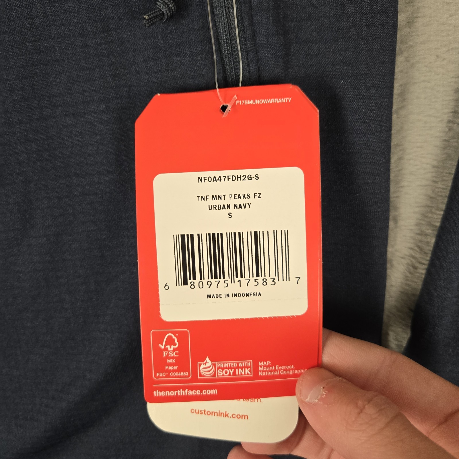 North Face Jacket Mens Small Mountain Peaks Full Zip Fleece Blue Logo NWT thumbnail 3