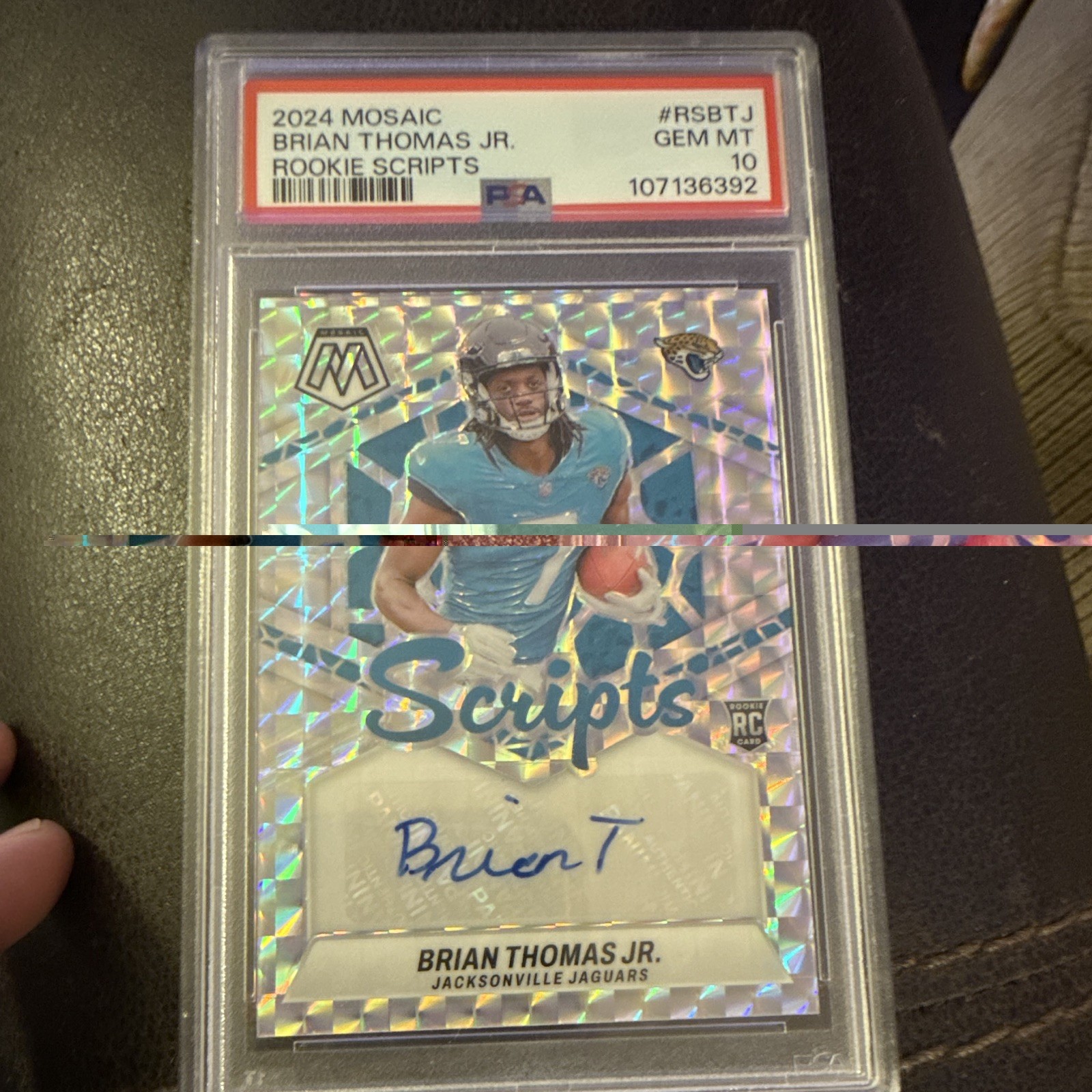 Panini 2024 Mosaic Brian Thomas Jr Rookie Scripts RS-BTJ Hard Signed Auto PSA 10