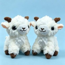 Fluffy White Goat Plush Toy Soft Furry Texture Cute Eyes Perfect For Kids Gifts