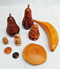 Selection of Wooden Decorative Fruit Ornaments Hand Carved Banksia Nut & Others