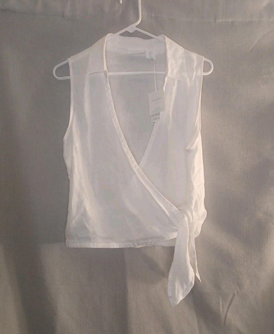 Cynthia Rowley 100% Linen White Short Sleeve Wrap/ Tie Top Sz L
