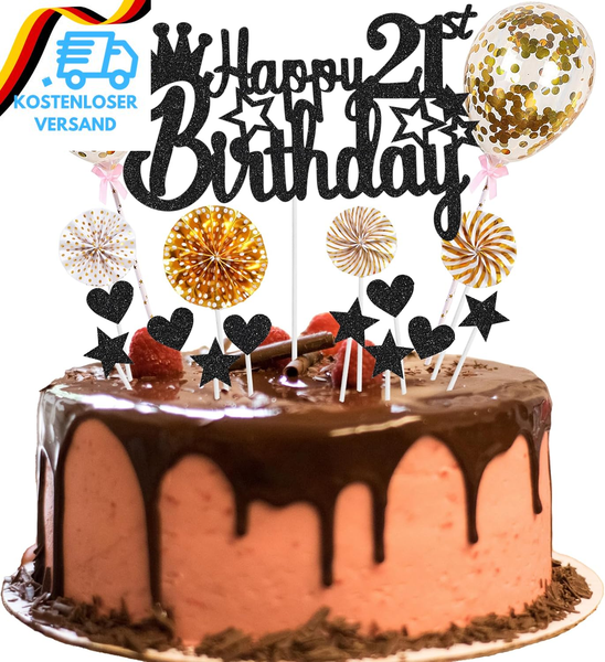 Tortendeko 21. Geburtstag - Happy 21Th Birthday Deko FüR Mann Und Frau - Kuchend-image