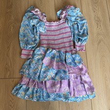 Hazel & Olive Smocked Floral Mini Dress Tiered Ruffle Puff Sleeve Blue Purple M