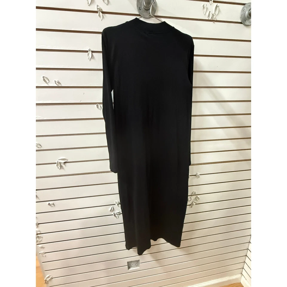 Zara Ruched High Neck Ribbed Long Sleeves Midi Dress Black Size Medium - Image 3 of 4