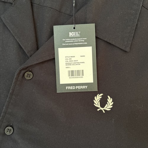 Fred Perry Men’s Panel Knitted Shirt Revere Collar Navy Blue Mens Large BNWT - Imagen 4 de 16