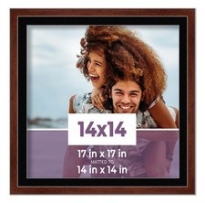 14x14 Frame Walnut With Black Picture Mat For 14x14 Photo - Walnut 17x17 Frame T