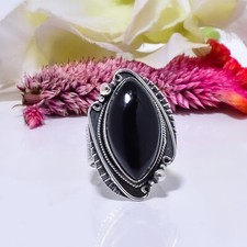 Natural Black Onyx Gemstone 925 Sterling Silver Ring Oxidize Jewelry Gift.