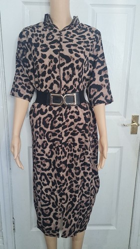 Leopard Print Ladies Dress, Front Zip Size12/ 14 Without Belt - Picture 2 of 4