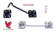 Galvanised Black Cabin Hook and Eye Lock Shed Gate Door Catch Holder 4" 6" 8"