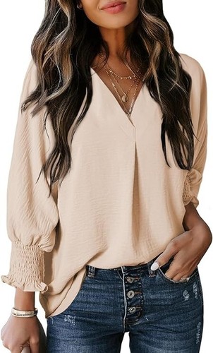 Dokotoo Womens Tunic Tops V Neck Loose 3/4 Sleeve Shirts Blouses Oversized Small