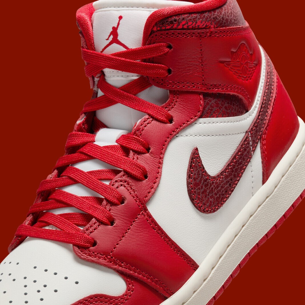 Nike Women's Air Jordan 1 Mid SE Shoes Red Cracked Leather