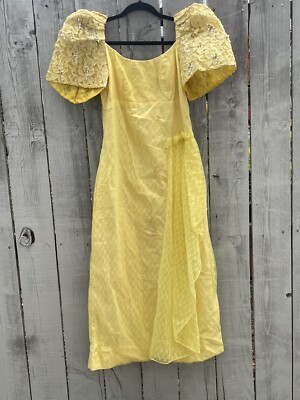 yellow beaded maxi dress Gorgeous Butter Yellow Spaghetti Straps A-line Tulle Beaded Long Prom   EvaFashionDress