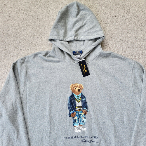 Polo Ralph Lauren Men Heritage Bear Gray Fleece Hoodie Big & Tall 4XB New - Picture 4 of 14