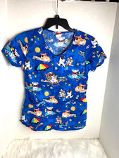 Dickies Womens Sz S Scrub Top Shirt Nurse Medical Beach Sand Dog