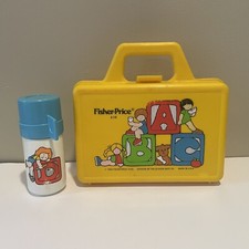 Vintage Fisher Price Play Mini Lunch Box 638 Complete Set with Thermos 1979