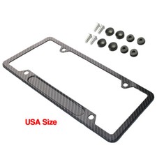 Black Carbon Fiber License Plate Frame Cover Front Or Rear Universal Usa Size