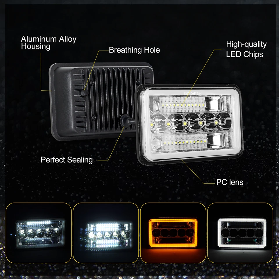 Faros 4X6" Halo Turn DRL H6545 para Chevrolet R2500 C10 Suburban 1989-1991 Foto 3 de 4