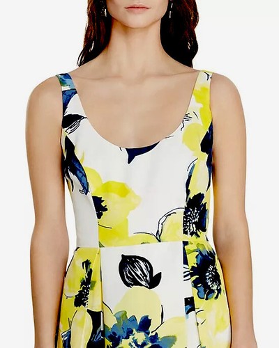 Ralph Lauren Floral Faille Floor Length Gown Dress Pockets Size 18 Yellow Blue - Picture 2 of 4