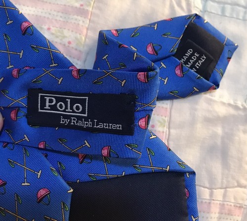 Polo Ralph Lauren Blue Silk Mallet Helmet Equestrian Mens 58 x 3.5” Neck Tie - Picture 7 of 8