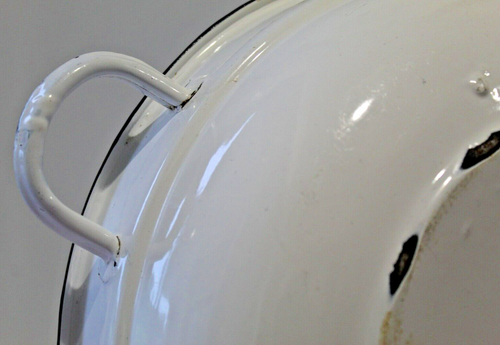 Large Porcelain Enamel Ware Tub Kitchen Cottage Basin Wash Bowl Handles Vtg VGC - Picture 12 of 16