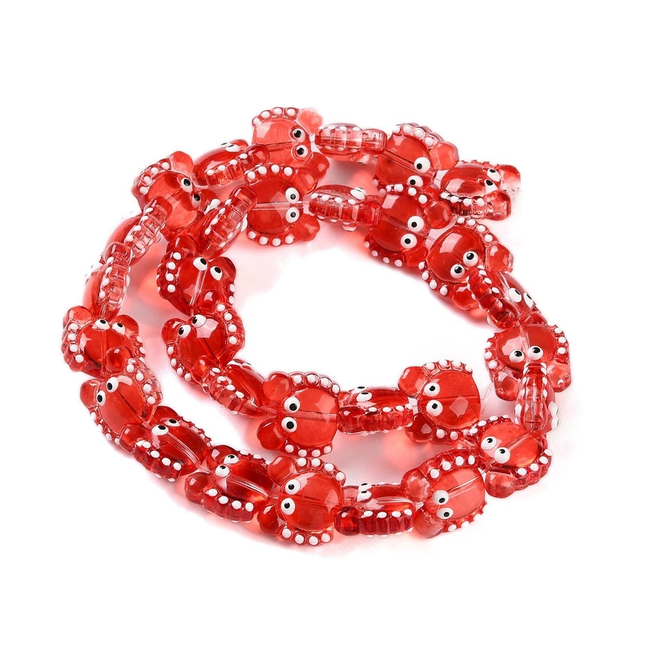 1 hilo hecho a mano cangrejo rojo cuentas de murano hebras con esmalte 12~14 mm 13,3" Foto 2 de 4
