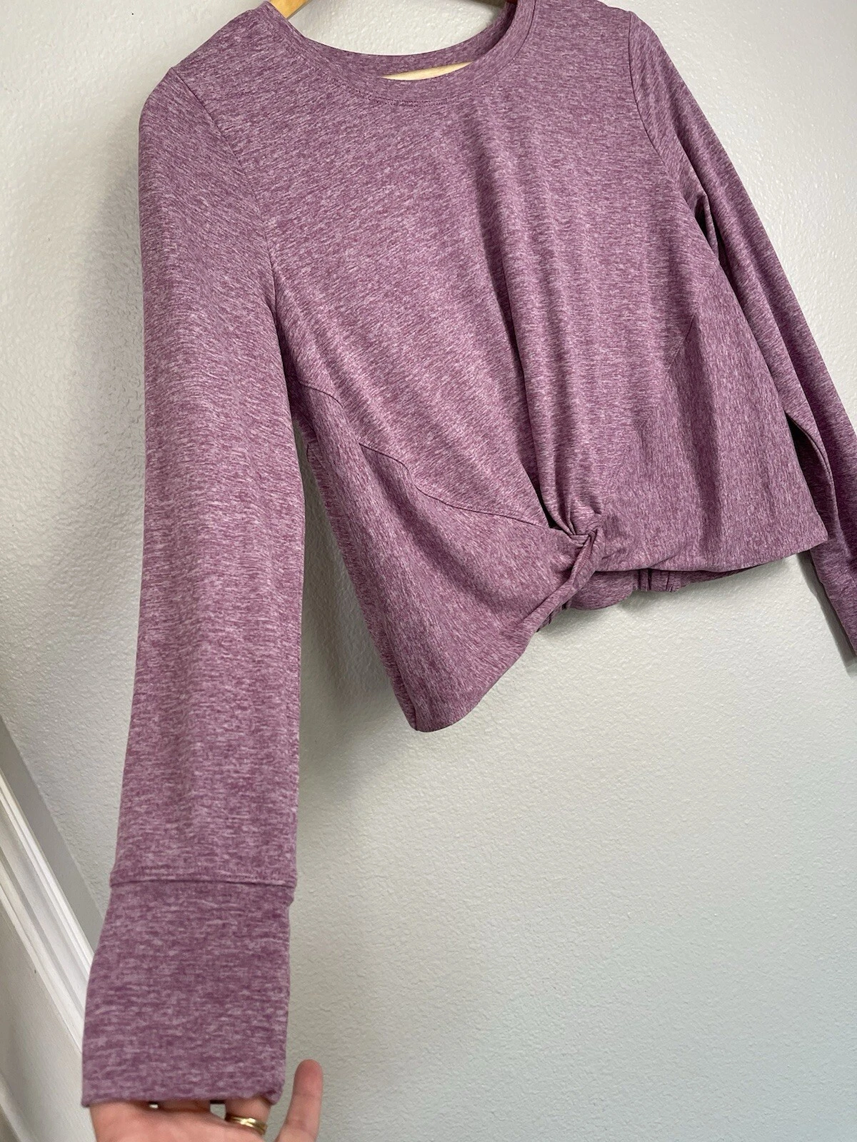 yogalicious crop top mauve space dye long sleeve twisted gym 