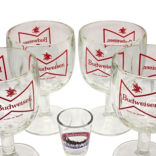 4 calici birra Budweiser King of Beers alti 6 pollici più 1 bicchiere Budweiser Shot - Foto 2 di 22