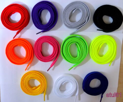  Flat Coloured Shoe Laces Colours Shoelaces Skate Football Boots Trainers NEW - Afbeelding 1 van 92