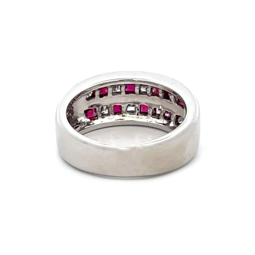 Diamond Ruby Platinum Ring Double Row Solid Heavy… - image 3