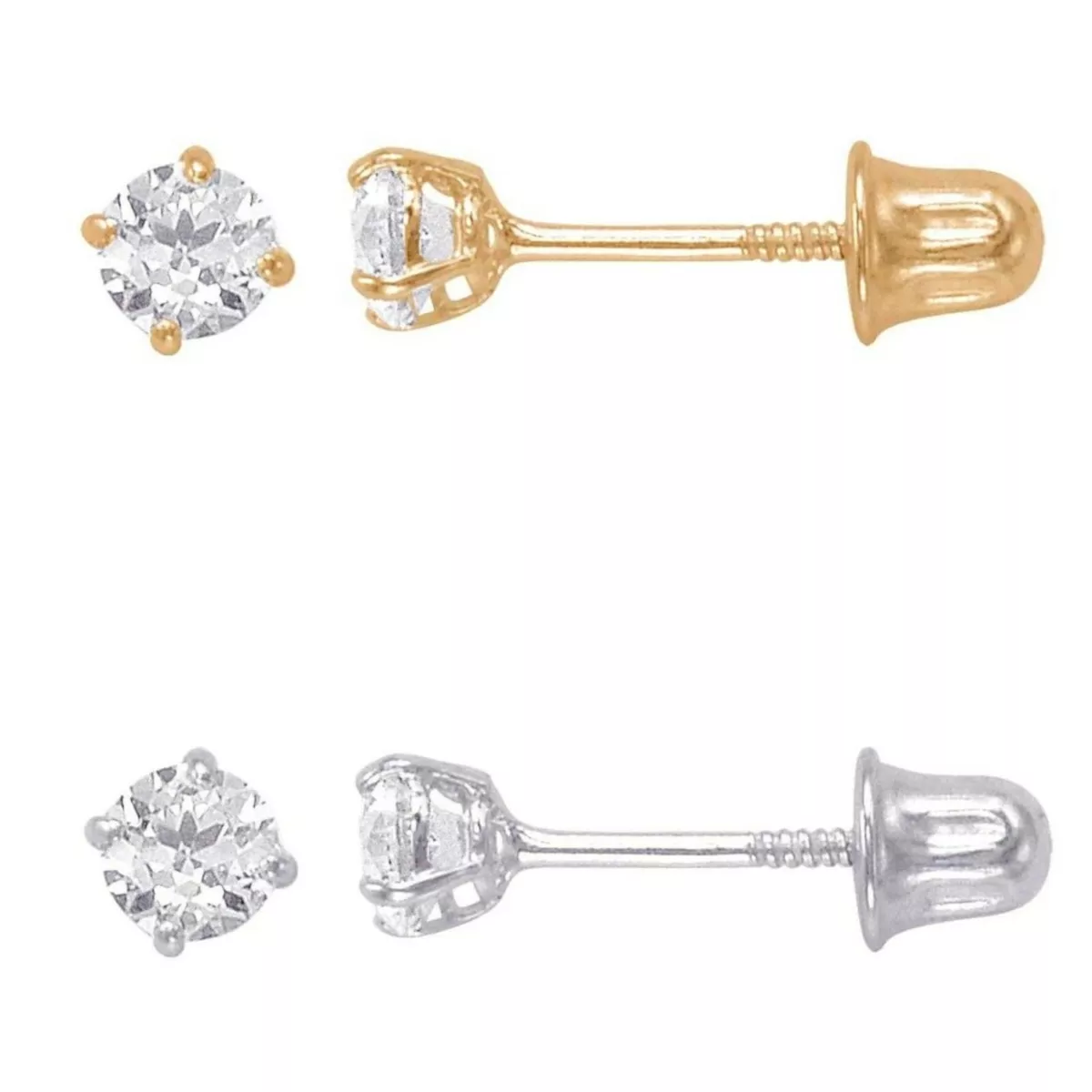 Genuine Diamond Stud Screw Back Earrings 14k Yellow or White Gold in Gift Box