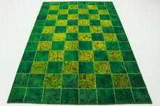 Amazing Vintage Patchwork Oriental Rug Green 244x160 Used Look Hand Knotted 2192