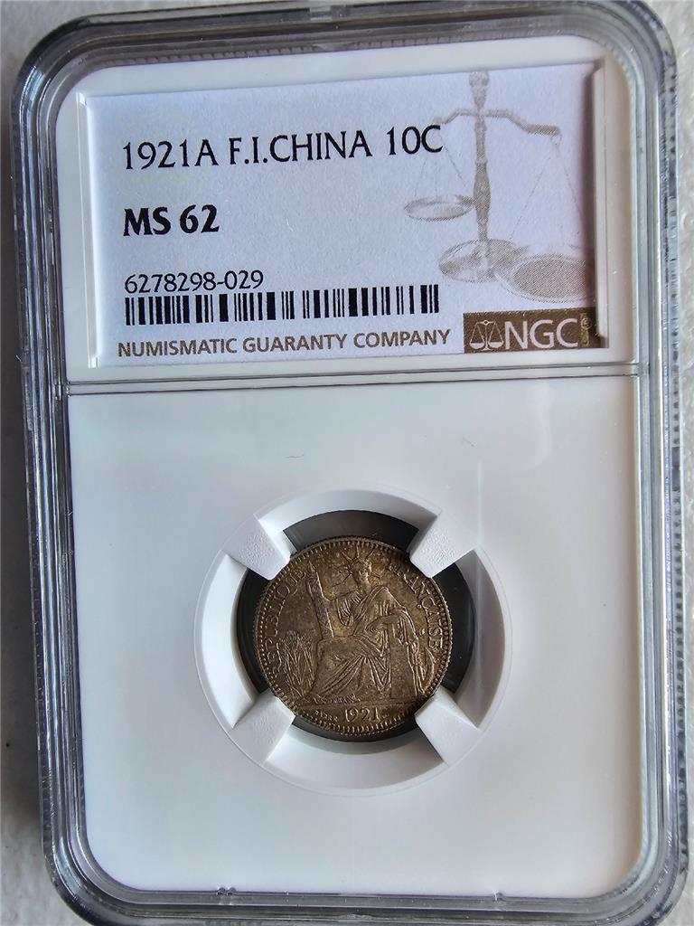 French Indochina 10 Cents 1921A NGC MS 62