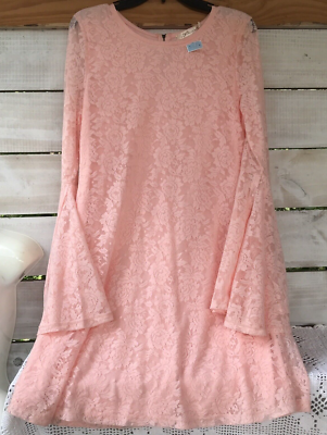 NWT Liberty Love Jr. Wm. XL Dress Midi Pastel Pink Lace lined flutter L/S  As Is | eBay