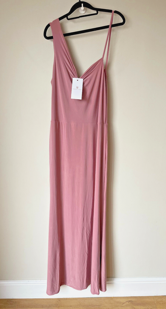 Forever Unique Maxi Dress Rose Pink Slash Shoulder Cocktail Party