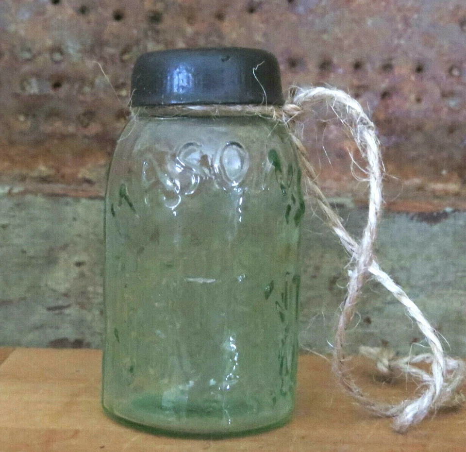 Primitive MINI Glass Mason Jar w lid Christmas Tree Ornament CUTE! 2 1/2" high - Image 4 of 4