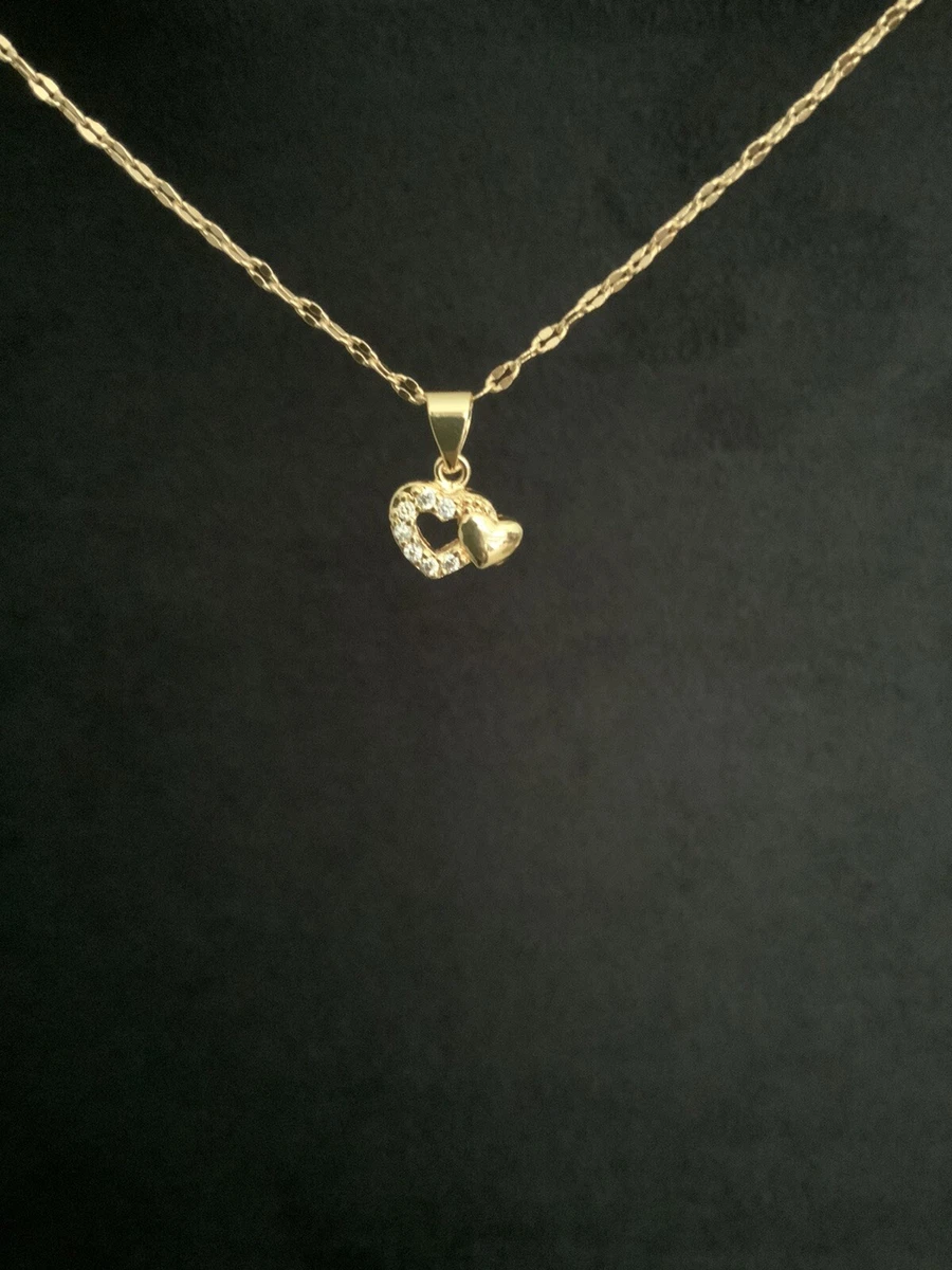 18k 18ct Gold Filled Girl Child Children s Crystal Heart Necklace